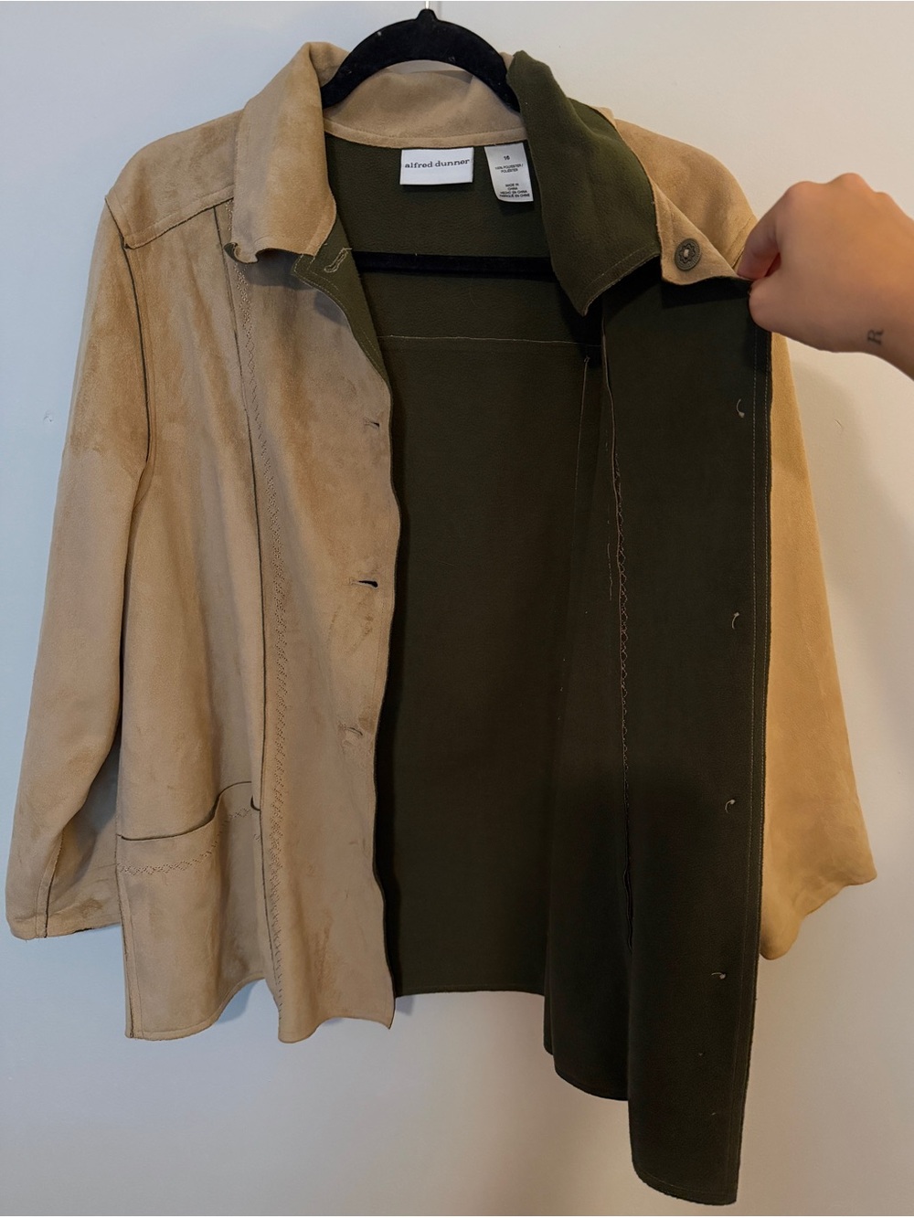 Alfred Dunner Tan Suede Button-Front Jacket - Picture 2 of 7